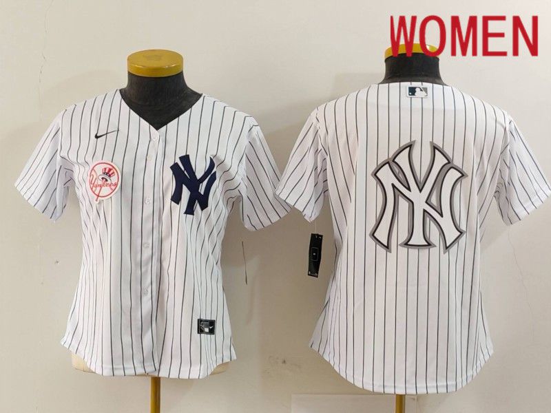 Women New York Yankees Blank White stripe Game 2024 Nike MLB Jersey style 14->women mlb jersey->Women Jersey